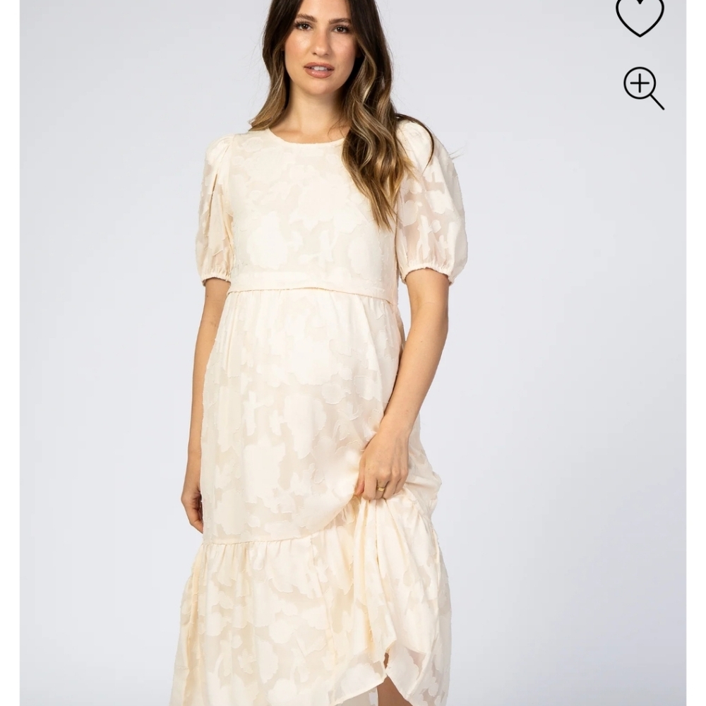 NWT Cream Flocked Floral Maternity Nursing Dress Size 1XL